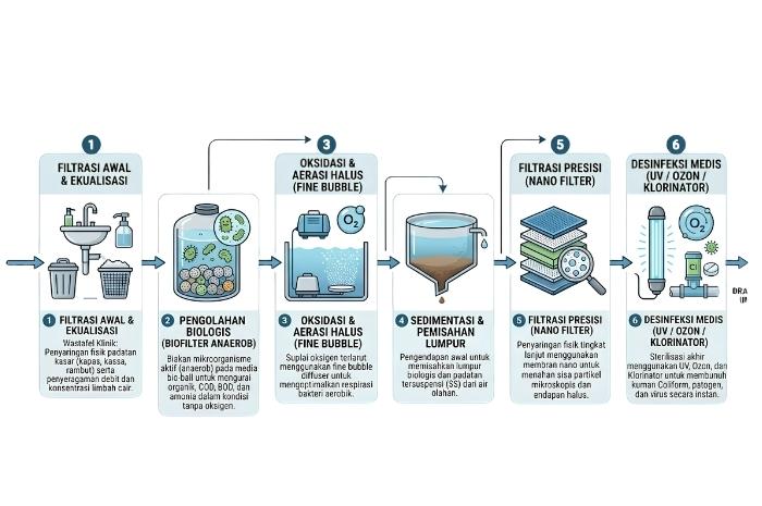 diagram alur pengolahan limbah klinik menggunakan sistem bio nano filter
