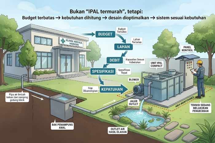 Enam langkah menentukan IPAL klinik mulai dari data klinik, debit air limbah, kebutuhan lahan, spesifikasi, kepatuhan, hingga perbandingan penawaran